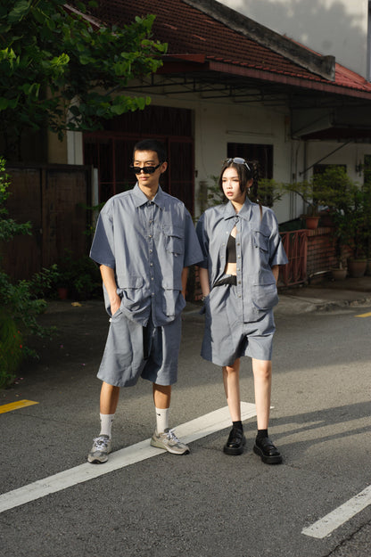 Null Label Oversized Button Shirt in Grey