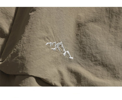 Khaki Logo Embroidery Wide Shorts