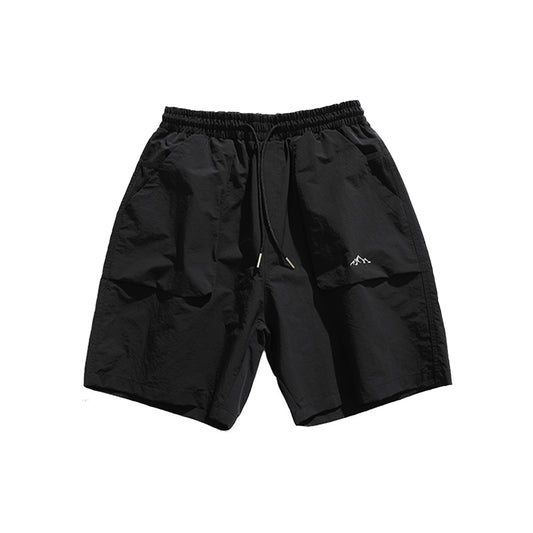 Black Logo Embroidery Wide Shorts